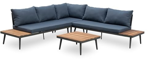 Riess Ambiente Outdoor Garten-Lounge-Set Cannes - 220cm - anthrazit Natur Akazie Massivholz inkl. Tisch und Kissen Bakonset
