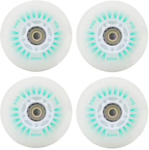 JCCHT 4er-Pack 90A LED-Blitzräder 125 mm, 110 mm, 100 mm, 90 mm, 80 mm, 76 mm, 72 mm, 70 mm, 68 mm, 64 mm, 62 mm Inline-Skates für Erwachsene, Rollschuhräder für Kinder,Grün,90mm