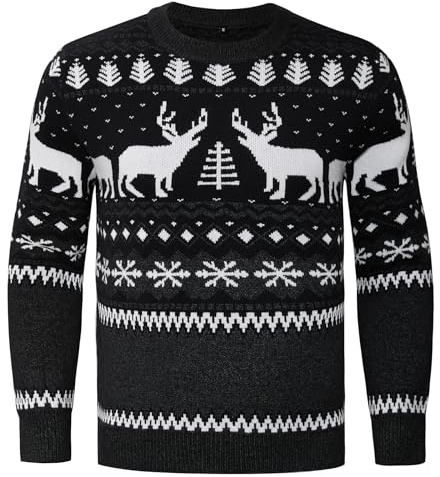 Marvmys Maglione Natalizio Uomo Manica Lunga Girocollo Morbido Accogliente Pullover Natalizia Invernale Caldo con Fiocco di Neve Renna