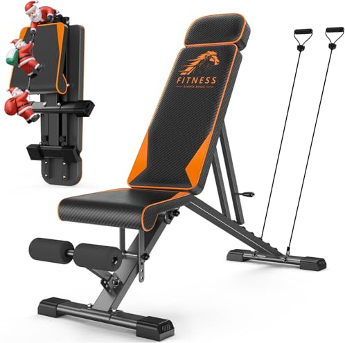 Dskeuzeew Verstellbare Hantelbank Multifunktions Trainingsbank Klappbar Schrägbank mit 7-Fach Verstellbarer Rückenlehne und Widerstandsband/4-Fach verstellbarer Belastung 400kg