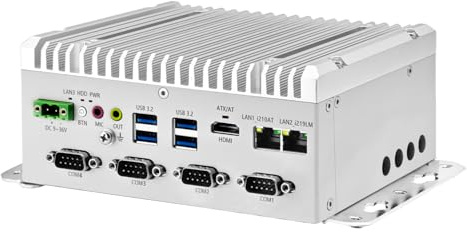 Glovary Fanless Mini PC i5 8265U (4C8T, up to 3.9GHz), 2 x LAN (i210+i219-LM) Linux Industrial Computer Din Rail, Barebone, 4 x RS232 COM, 4K HD, 4USB3.2, 9-36V Auto Power on