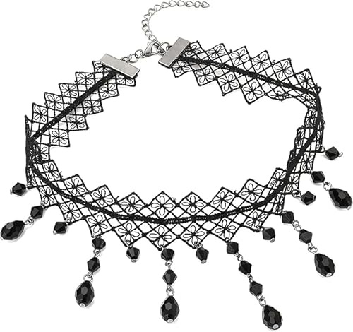 Gothic-Halskette aus schwarzer Spitze für Damen – Verstellbare Victoria Samtspitzen-Halskette, Halsband Famen Schmuck, Kette Damen, Vintage Gothic Accessoires, Halsschmuck für Halloween Cosplay Party