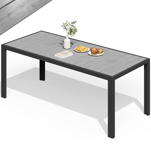 TRIUMPHKEY Gartentisch mit Aluminiumrahmen, 189x80cm PS Balkontisch Wetterfestfür 6-8 Personen, Rechteckiger Terrassentisch, Campingtisch, Hitze- und Wetterbeständig, Grau