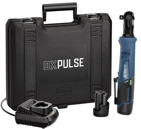 DXPULSE 12V Brushless Ratchet Wrench Kit - 1/2in Square Drive | 1/2in square drive ratchet with 2 x 2.0Ah batteries, charger, variable speed, LED light, 3/8in adaptor and case.