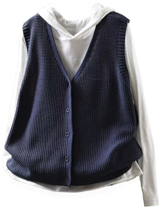 LIUYUYOUGO Gilet da Donna Cardigan Lavorato A Maglia Senza Maniche con Bottoni da Donna in Cotone con Scollo A V Casual Ampio Primaverile Ed Estivo Canottiere Stratificazione Maglieria di Base Gilet