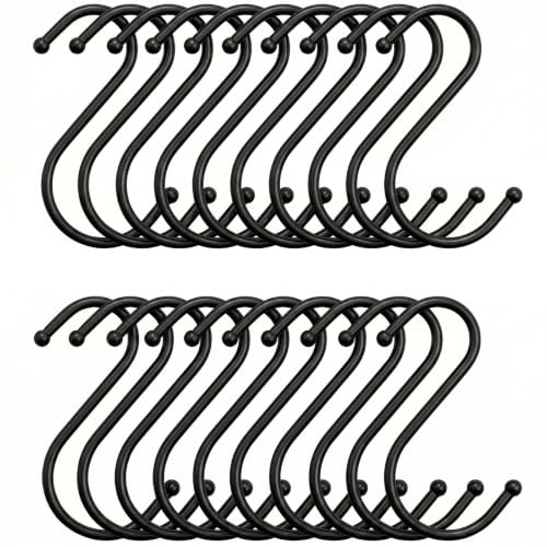 Yogopro Lot De 20 Crochets En S En Métal À Suspendre, Petits Crochets De Cuisine, Crochets Doubles Fonctionnels Pour Garde-Robe, Cuisine, Jardin, Tringle À Vêtements, Noir (7,3 Cm)