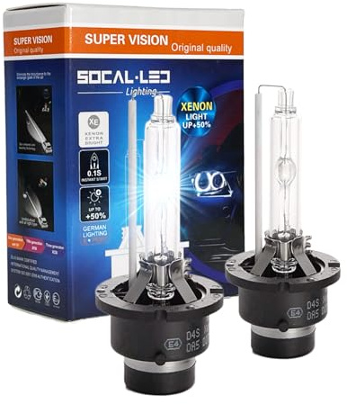 SOCAL-LED LIGHTING D4S 35W Xenon HID Headlight Bulbs - 4300K Warm White - 66440 42402 42402WX OEM High Low Beam Direct Replacement - Pack of 2
