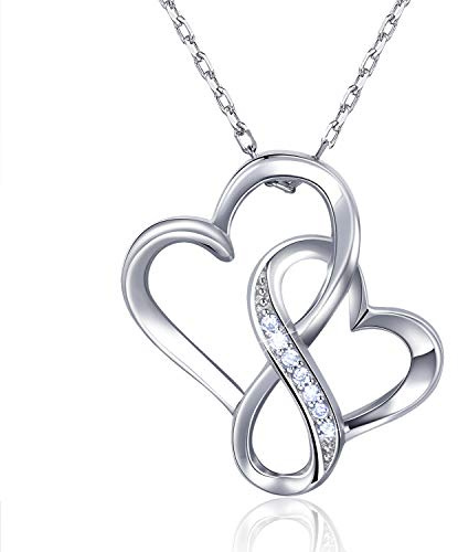 Billie Bijoux 925er Sterling Silber Unendlichkeit Doppeltes Herz Halskette Endlosigkeit Liebe mit Platin überzogen Diamant-Anhänger Geschenk für Frauen