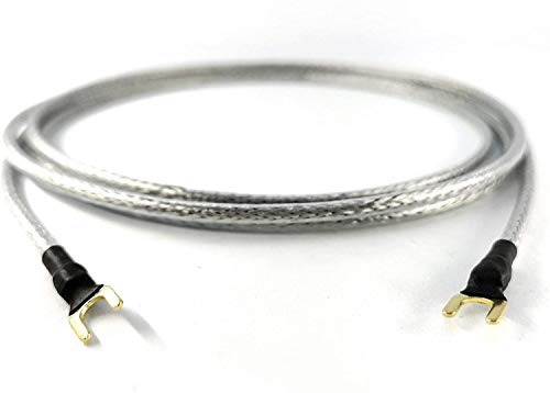 Selected Cable 1,25m Erdungsleitung für Plattenspieler Phonogeräte mit Masseanschluß inkl. vergoldeter Gabelschuh Masseleitung transparent silber Geflechtschirm