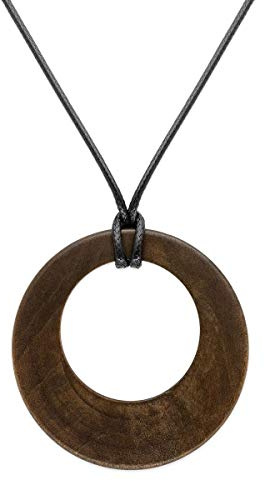 Soul-Cats 1 schwarzes Lederhalsband mit großem Holzring in braun für Damen Statement Boho