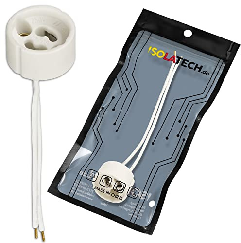 ISOLATECH 1 Douille GU10 Céramique Avec Embouts Résistante À La Chaleur | Embouts Présertis, Pour LED Et Halogène Jusqu'À 250V/2A, Câble 0,75mm², Pour Installation Et Encastrement