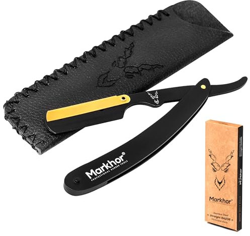 MARKHOR® Matte Black with 24K Gold Plated - Cut Throat Razors for men, Premium Quality Straight Razors for Men - Professional Barber Razor, Straight Edge Razors