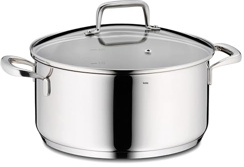 kela Bratentopf 24 cm FLAVORIA, Kochtopf Induktion 4,6 L, Glasdeckel mit Dampfauslassventil, Innenskalierung, Kochtopf groß, unbeschichtet