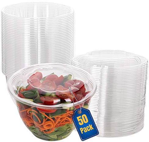 Smygoods Disposable Plastic Salad Bowls with Airtight Lids Ideal for Meal Prep, Takeout, Catering, Parties, Picnics, and Food Storage, Stackable, Leak-Proof