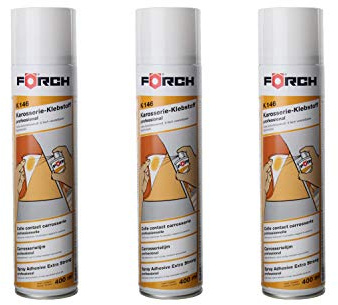 BISOMO 3x Förch Sprühkleber PROFI Kraftkleber Karosseriekleber Sprühdose 400ml Gelb Wasserfest Hochviskos Extra Stark 1,2L