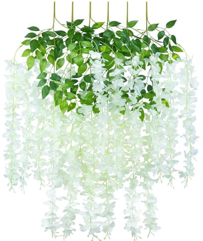 SMALUCK Artificial Wisteria Flowers Vine Fake Wisteria Garland Hanging Flowers for Wedding Garden Home Party Decorations, White