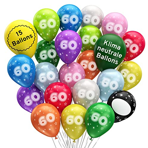 BIO Luftballons 60. Geburtstag •15 Stück• MADE IN EU • Premium BIO Ballons aus 100% Naturlatex • Regional hergestellt • kompostierbar - Ø32 cm Luftballons Geburtstag • Luftballon 60 Party Jubiläum