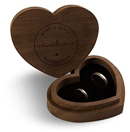 Hochzeit Ringbox Herz Ringkissen Ringschachtel individuell 10 x 8,5 cm Kebony Holz - Kreisname
