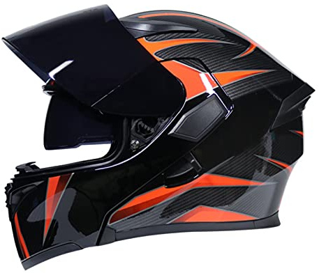 Motorrad-Integralhelm Sturzhelm Modular-Helm Erwachsener Herren & Damen Flip-Up Mopedhelm Full-Face Motorcycle Helmet Klapphelm Jet Helm DOT/ECE-Zertifizierung Rollerhelm,Orange 2,XXL