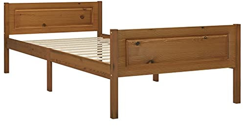 vidaXL Kiefernholz Massivholzbett Bettgestell Holzbett Futonbett Bett Einzelbett Bettrahmen mit Lattenrost Schlafzimmerbett Honigbraun 90x200cm
