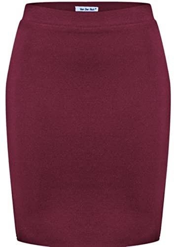 Van Der Rich ® - Kurzer, Enger Rock Gummizug in der Taille - Damen (Bordeaux, M-L)