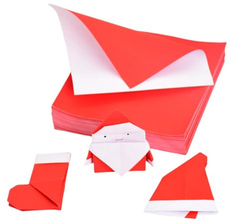 100x Molinter Origami Papier Craft Paper Weihnachten Rot Weiß Bastelpapier Origamipapier Zweiseitig Faltpapier für Kinder