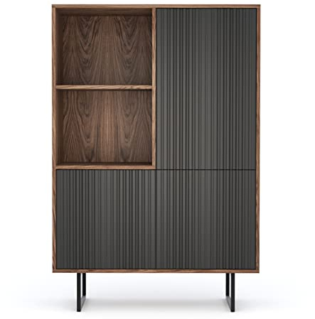 Mayaadi-Home ABATO 124 Lines Commode de salon Buffet haut Étagère de rangement Buffet salle à manger Chambre à coucher Noyer Graphite