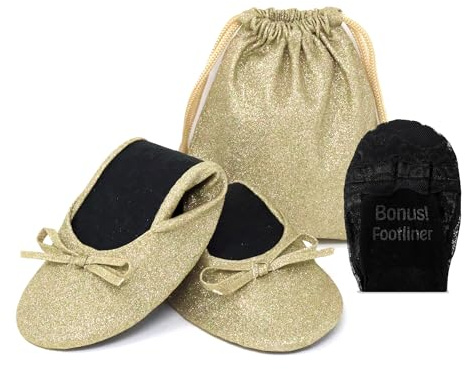 Silky Toes Sparkly Foldable Flats for Women | Glitter Ballet Shoes for Wedding, Parties, Events & Travel | Matching Purse