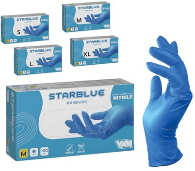 100 Guanti in Nitrile Blu Taglia XL, Senza Polvere, Senza Lattice, Ipoallergenici, Certificati CE conforme alla norma EN455, Guanti per Alimenti, Guanti Monouso