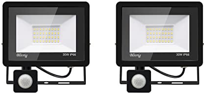 Blivrig 2 Stück 30 W LED-Strahler mit Bewegungsmelder, 3000 lm, LED-Projektor für den Außenbereich, mit Sensor, warmweiß (3000 K), wasserdicht, IP66, für den Außenbereich, Garage, Flur