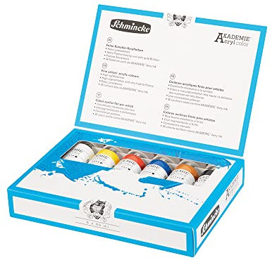 Schmincke – AKADEMIE® Acryl, 6 x 60 ml-Tuben, 76 759 097, kleines Basis-Kartonset, brillante, farbstarke, hoch lichtechte Farbtöne, kadmiumfrei, feine Künstler-Acrylfarben