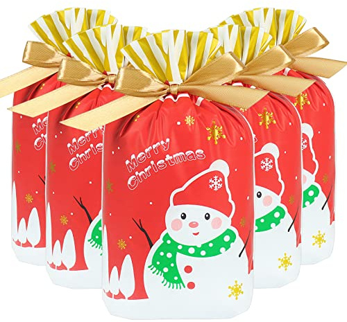 HRX Package Kekstüten Weihnachten, 50 Stück Plätzchentüten Gebäcktüten Klein Tüten für Süßigkeiten Geschenktüten Verpackung zum Binden für Weihnachten Adventskalender Partytüten (Rot)