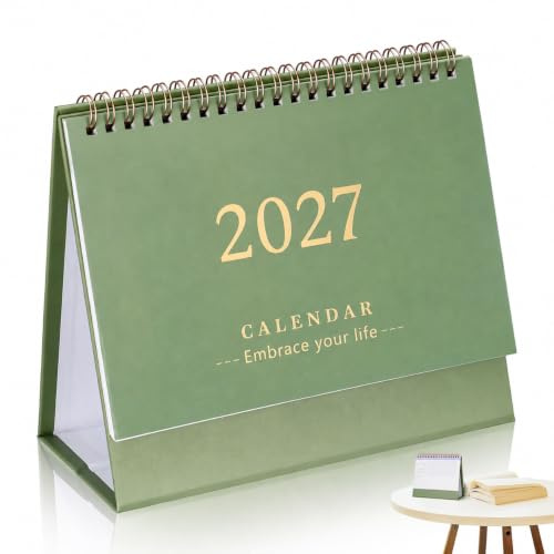 STOBOK 2027 Desk Calendar Standing Flip Desktop Calendar 2026.07-2027.12 Monthly Daily Schedule Planner Organizer for Home Office School, Green