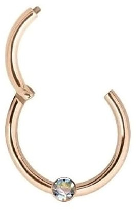 Generisch Anillo PIERCING CLICKER de oro rosa real 750 con diamante íntimo, hélix, septum, tragus, moderno, diámetro 10 mm, 48002-10, Oro rosa Oro rosa oro 750