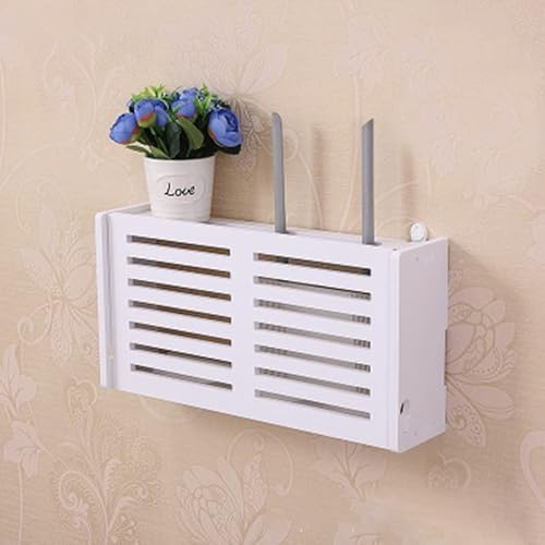 Lioaeust Router-Aufbewahrungsbox, ohne Bohren, Regal, Wandbehänge, Halterung, 38 x 20 x 8,5 cm, Kabel-Organizer, WLAN-Router, verstellbare Kabelbox für Zuhause (Lamellen-Design)