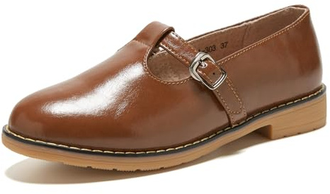 TRULAND Women's Penny Loafers Slip On Leather Wingtip Tassel Oxford Shoes (CN 42/7.5 UK,Brown Mary Jane)