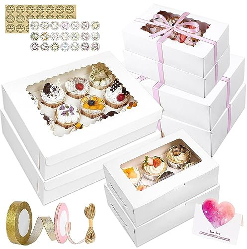 TAVADA Lot de 18 Boîtes à Cupcakes,Boîte à Muffins à Cupcakes,boite de gateau,pour Cadeaux et Gâteaux Maison avec Fenêtre Transparente pour Cupcakes Muffins Décoratifs