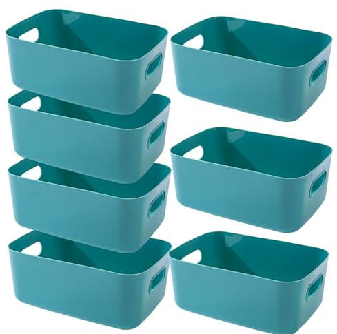 EURXLQ 7 Stück Aufbewahrungsbox Kunststoff Aufbewahrungskorb mit Griffen Eingedicktes Badezimmer Organizer Küchenschrank Körbe Aufbewahrung Kunststoffbox für Badezimmer Küche (Grün, 25×18×10 cm)