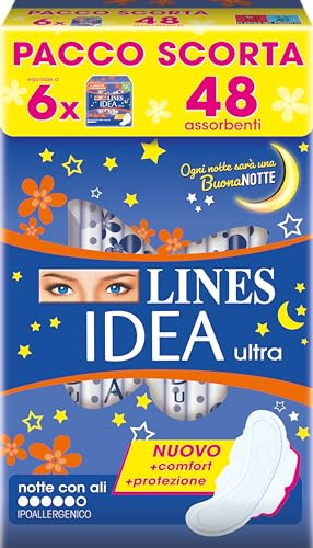 Lines Idea Ultra Notte con Ali, Pacco Scorta da 48 Assorbenti