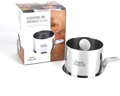 Charma Kaman 1 anillo de 7,5 cm de diámetro para hamburguesas Engels Premium para hamburguesa/postre (plata, 1 x diámetro 7,5 cm, 5,5 cm de alto (redondo, ayuda a empujar)
