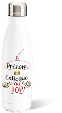 Bouteille d’Eau 500ml Aluminium Gourde Réutilisable Ecologique Collègue au Top Personnalisable Prénom. Idée Cadeau Original Humour pour Homme Femme pour Sport Voyage Bureau Anniversaire Noël