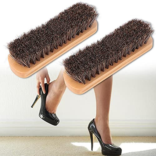 2Pcs Soft Flexible Horsehair Shoe Brushes for Deashing Oiling Polishing Dress Shoes Best Shoe Brush At Home (Large size in wood color)