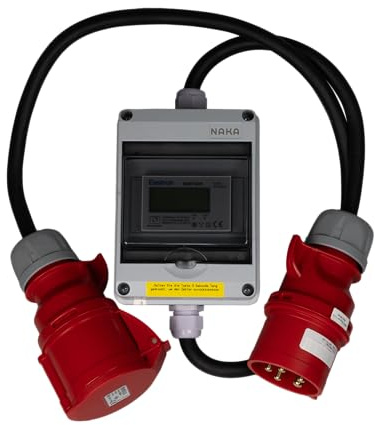 NAKA 32A MID geeicht - Mobiler Digital Stromzähler Zwischenstecker Box 1m 400V / 32A CEE-Stecker Und Kupplung 1m