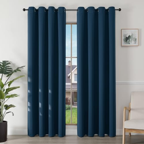 Joydeco Verdunkelungsvorhänge Marineblau mit Ösen 2er Set H 200 x B 140 cm, Vorhänge Blickdichte 200 cm Lang für Wohnzimmer Schlafzimmer