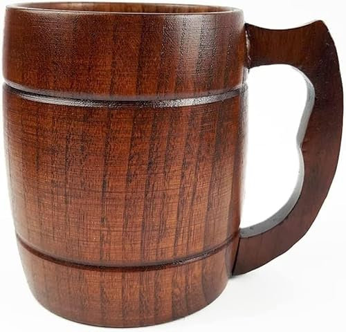 QTANZIQI Boccale da Birra Rustico in Legno con Design Isolato e Manico - Tazza nordica da 350 ml per Bevande Calde e Fredde - Regalo Perfetto per Appassionati di Birra, Uomini e Donne