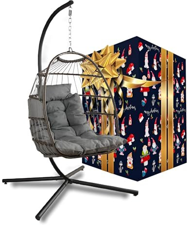 SereneLife Hängesessel mit Gestell – Rattan Hängesessel für Kinder & Erwachsene Wetterfest – Schaukel Outdoor & Indoor bis 250 kg mit Dicke Kissen – Faltbarer Hängestuhl für Balkon & Wohnzimmer