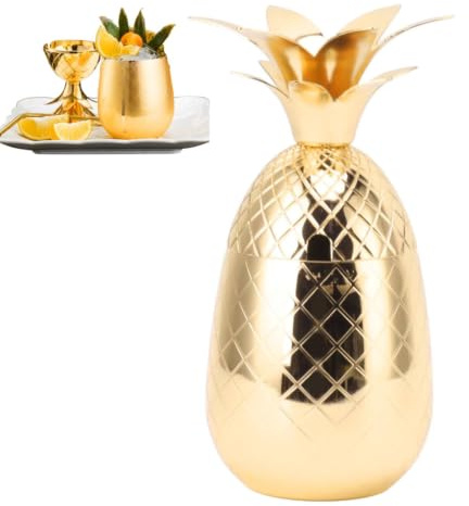 Coctelera, mezclador de cócteles de 500 ml, mezclador de acero inoxidable, coctelera de piña dorada, linda coctelera para bar en casa (Gold)