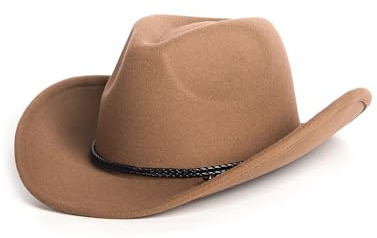 Zylioo S/M/L/XL/XXL western cowboyhattar för stora/små huvuden, brett brätte filthatt, Trilby Fedora hatt med bältesspänne, Cowboy-brun, M