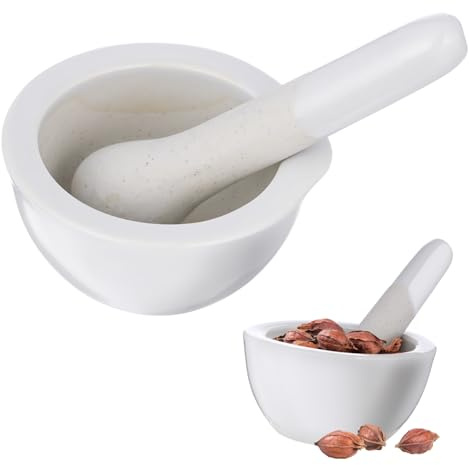 COLLBATH Bol à Broyer En Porcelaine 60 Mm Blanc, Pilon Cuisine 2 Pièces, Ustensile De Broyage Pour Épices, Herbes Et Remède, Usage Culinaire Et Laboratoire