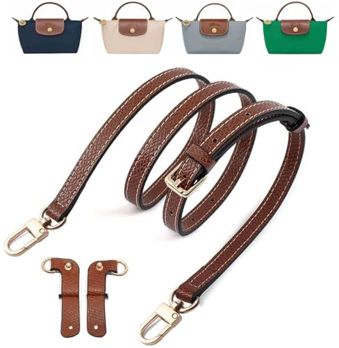 Umiup Schultergurt für Longchamp Tasche Damen, Verstellbarer Schulterriemen für Taschen, Schultergurt für Taschen Leder Longchamp, Leder Riemen Tragegurte für Longchamp Mini Bag Straps(Brown+Gold A)